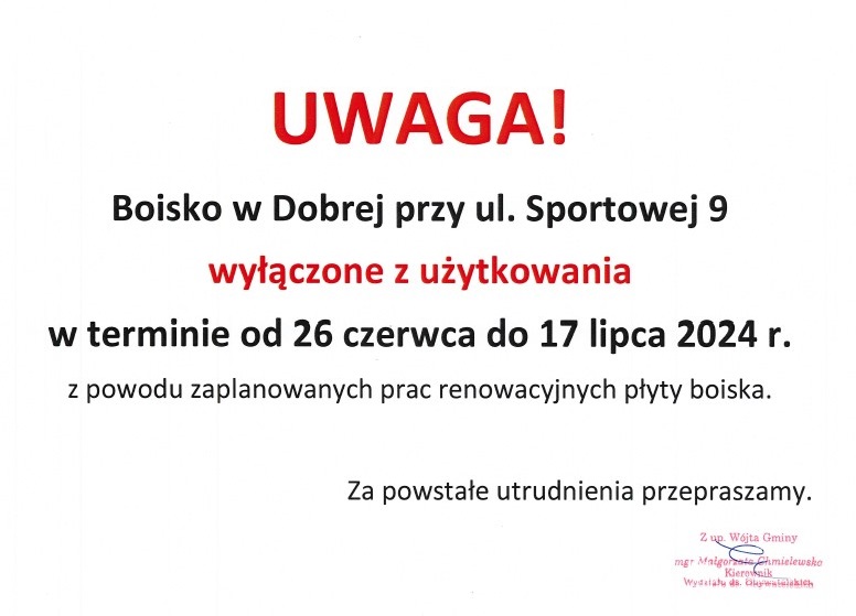 Wyłączenie odbędzie się w terminie 26.06 - 17.07.2024 r.