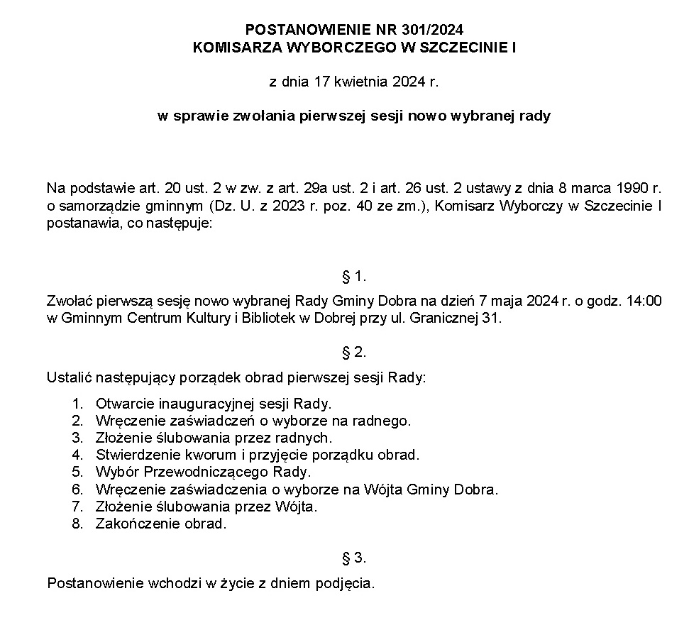 I sesja Rady Gminy Dobra IX kadencji