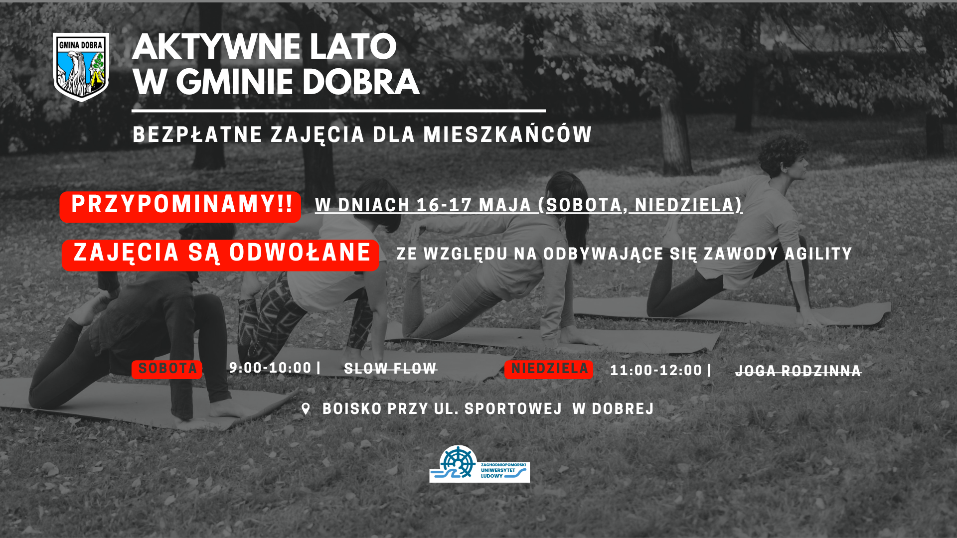 Informacja o odwołaniu zajęć „Aktywne lato w Gminie Dobra”