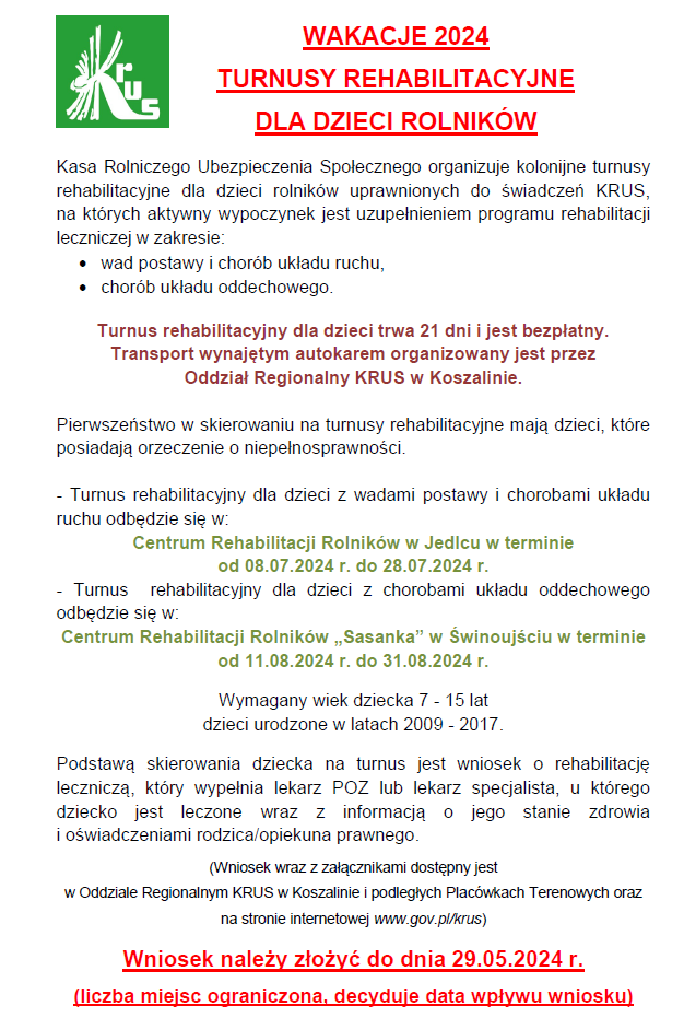 Zdjęcie wakacyjne turnusy rehabilitacyjne dla dzieci rolników