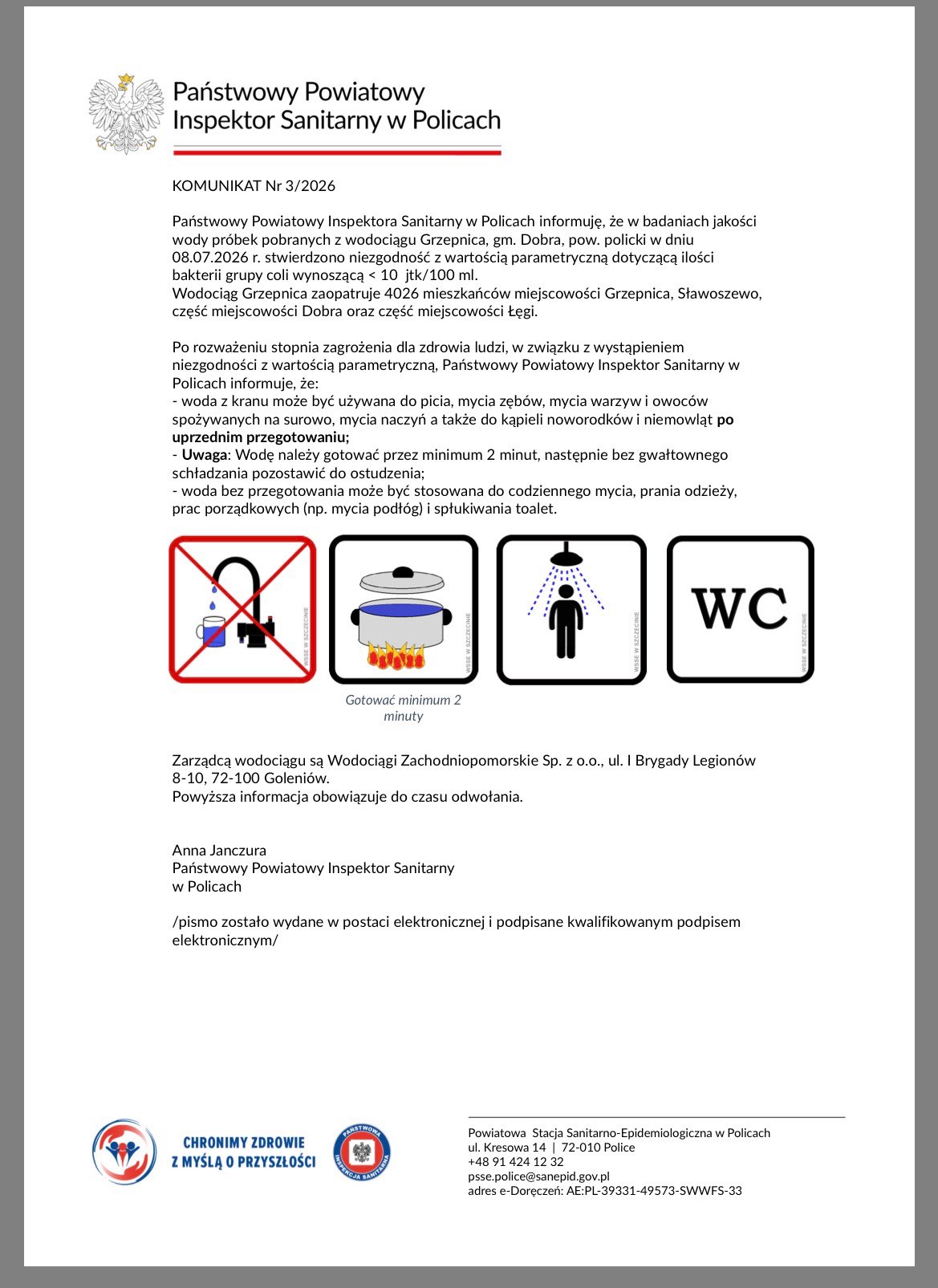 Wykrycie bakterii grupy coli w wodzie z ujęcia Grzepnica