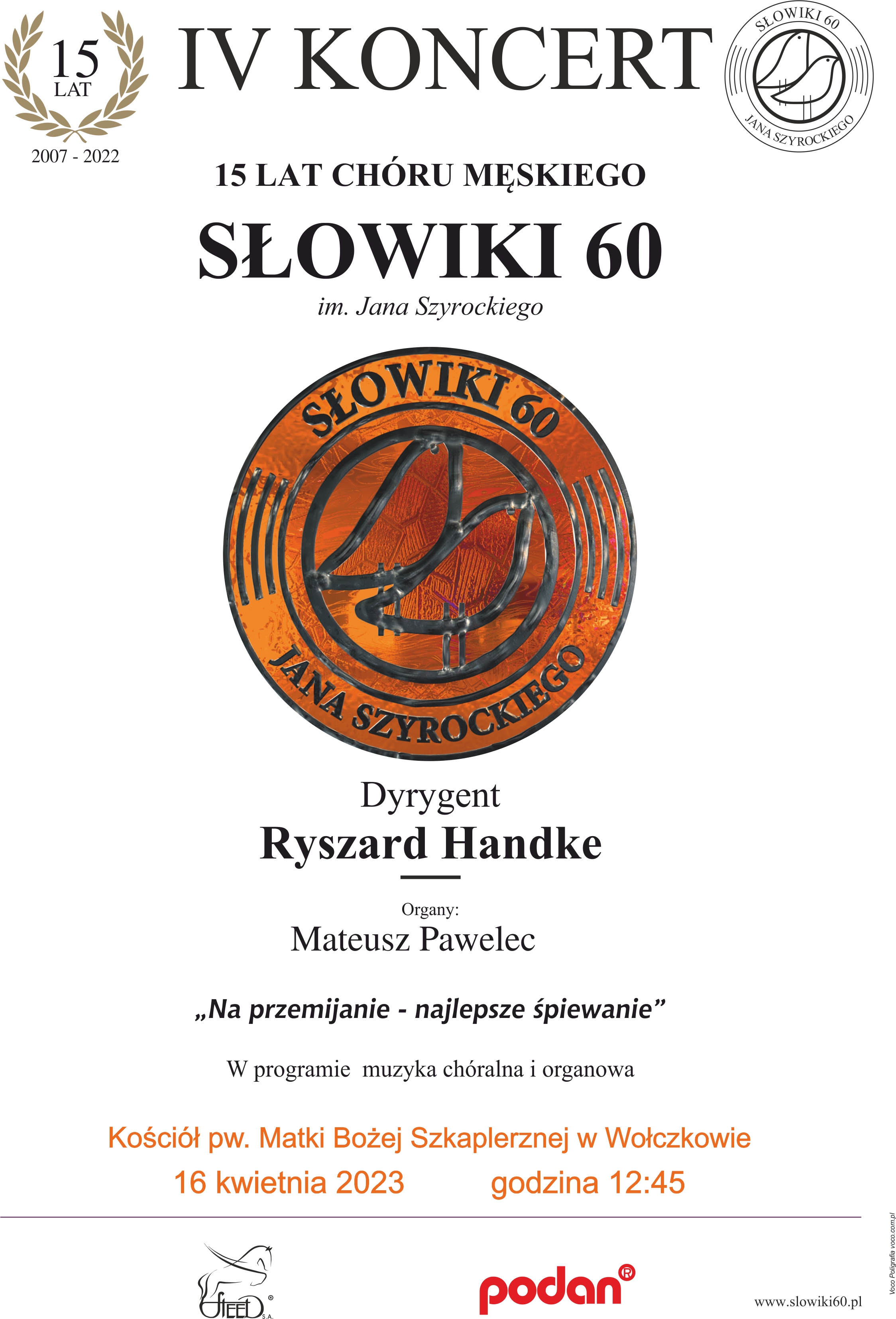 Zaproszenie na Koncert z okazji 15 lat Chóru Męskiego SŁOWIKI 60