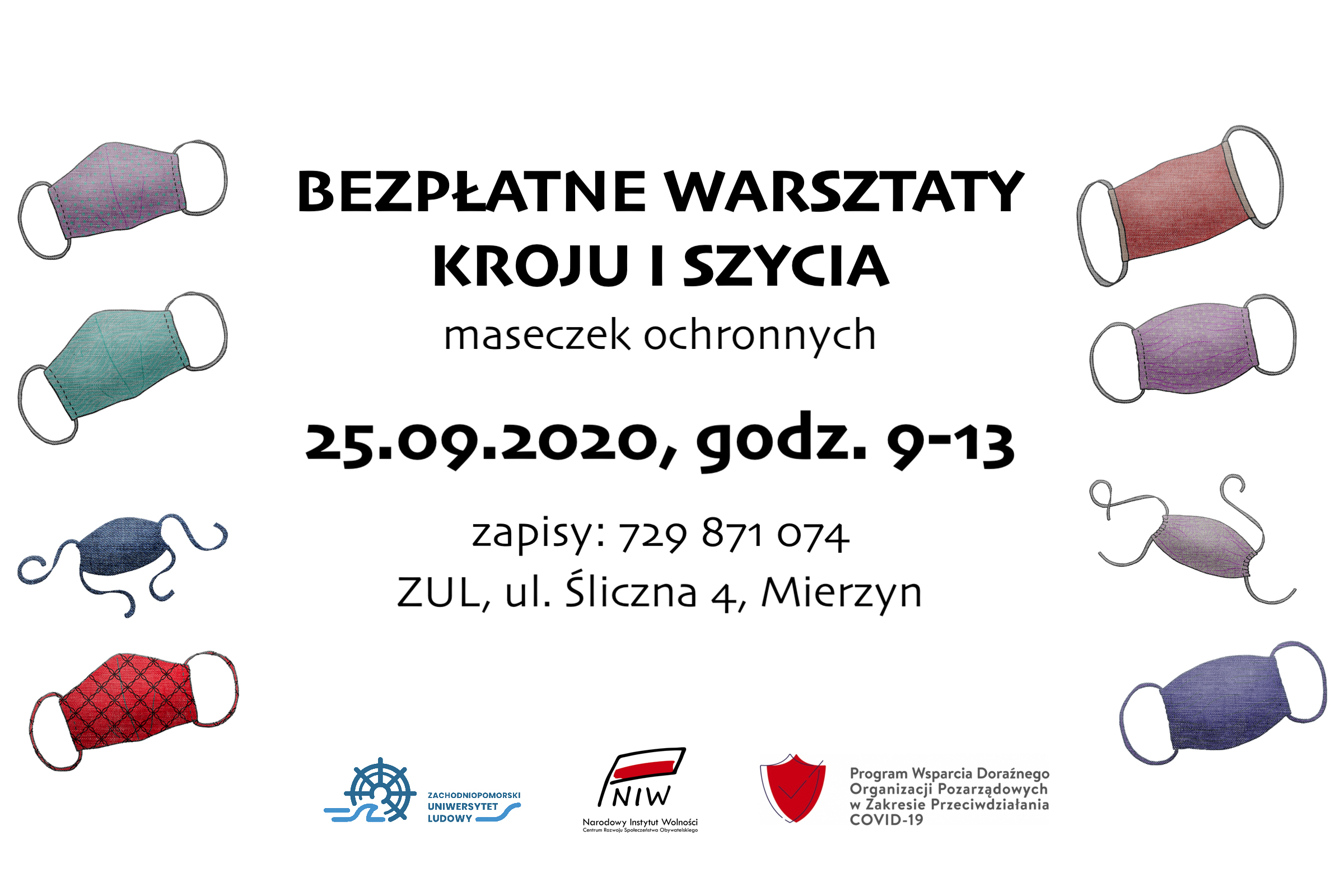Bezpłatne warsztaty kroju i szycia maseczek ochronnych w Mierzynie.