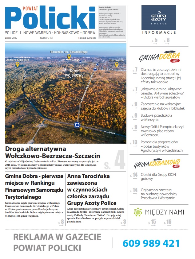 Pierwsza strona numeru 7/2020 gazety Powiat Policki