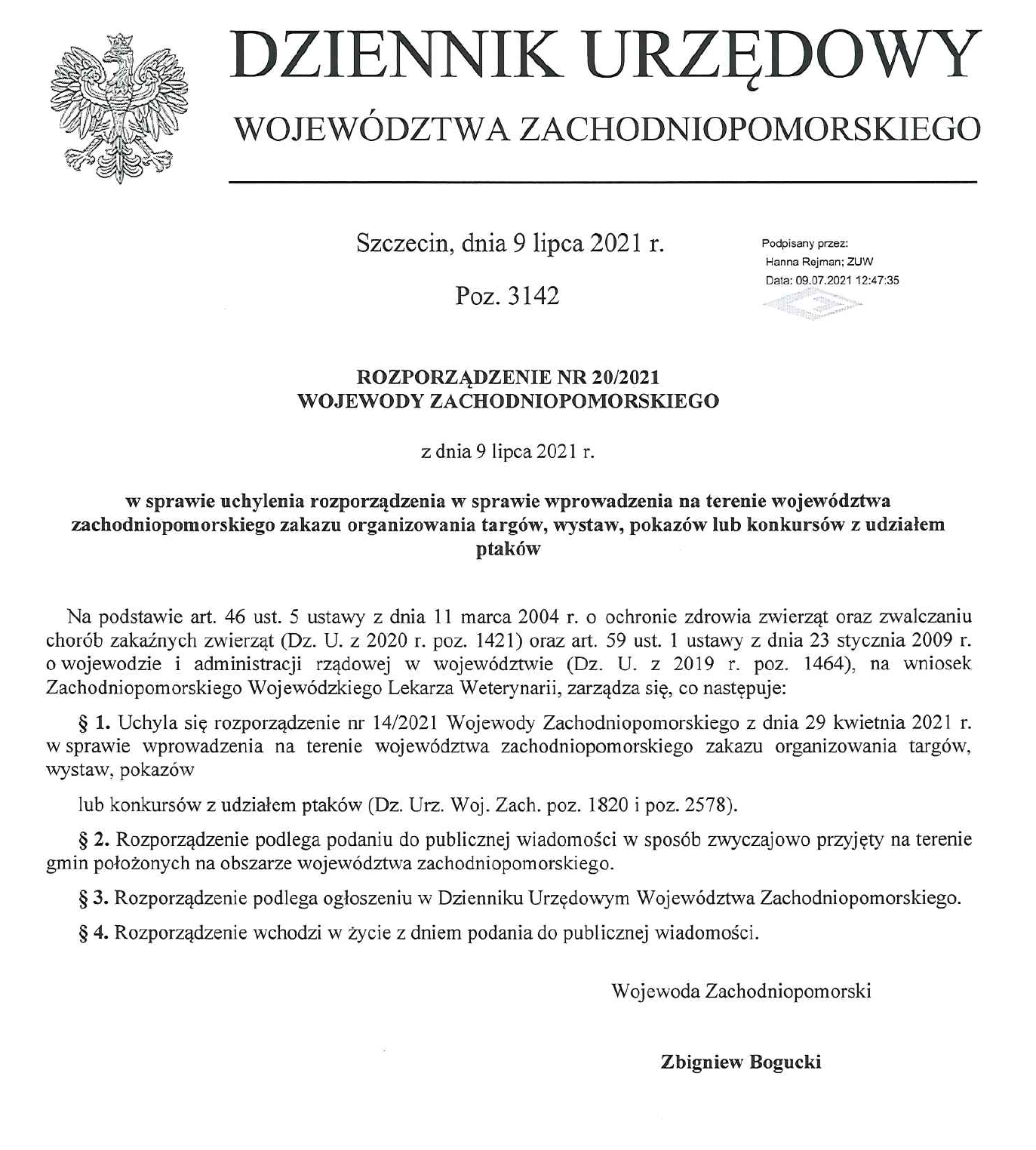 Rozporządzenia Wojewody Zachodniopomorskiego