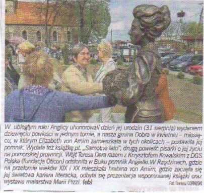 Kurier Szczeciński o pomniku Elizabeth von Arnim