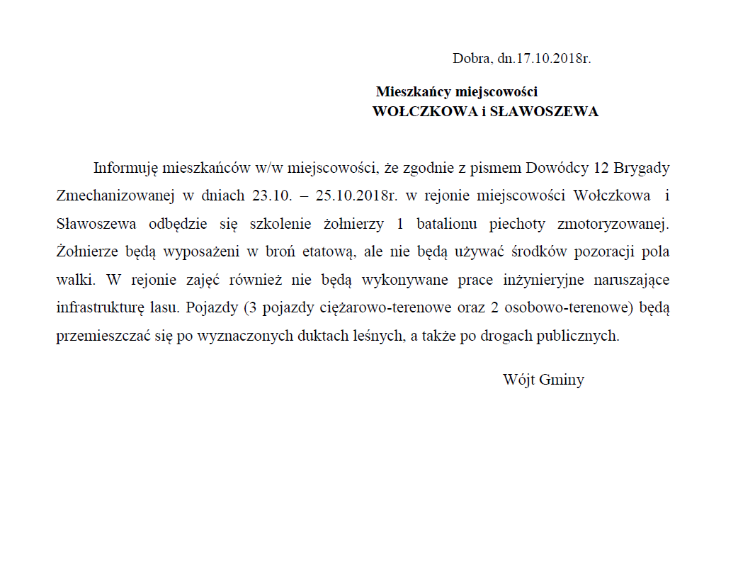 Szkolenie żołnierzy w rejonie Wołczkowa i Sławoszewa