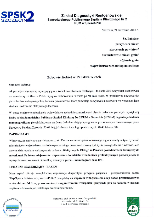 Zaproszenie na badania mammograficzne