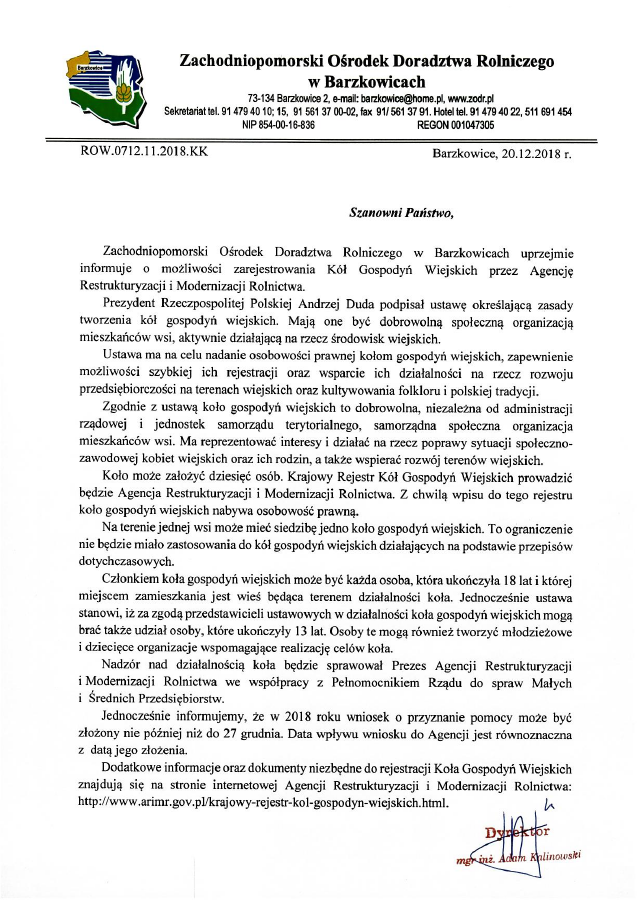 Możliwość rejestracji Kół Gospodyń Wiejskich