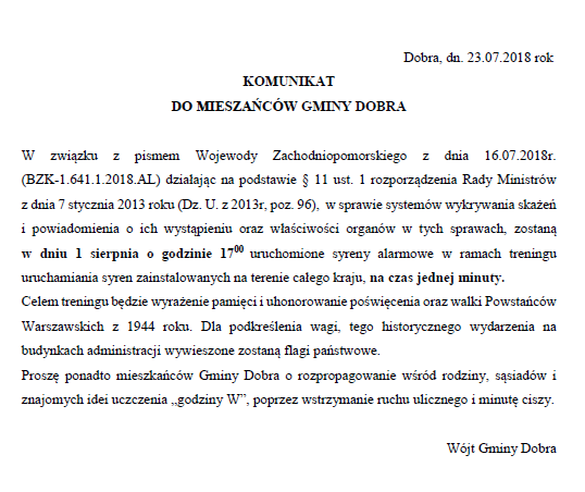 Uruchomienie syren alarmowych w celu upamiętnienia Powstania Warszawskiego