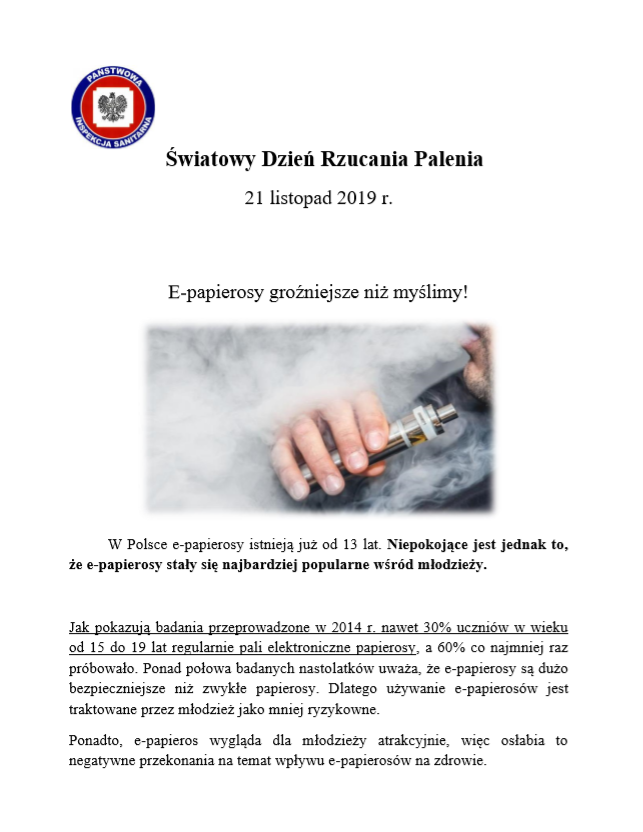 21 listopada - Światowy Dzień Rzucania Palenia