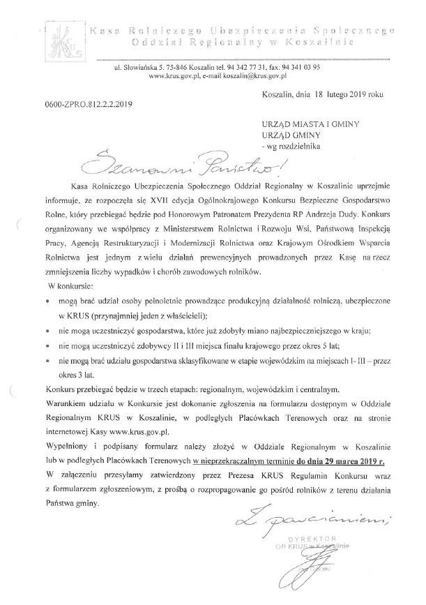 XVII edycja Ogólnokrajowego Konkursu Bezpieczne Gospodarstwo Rolne