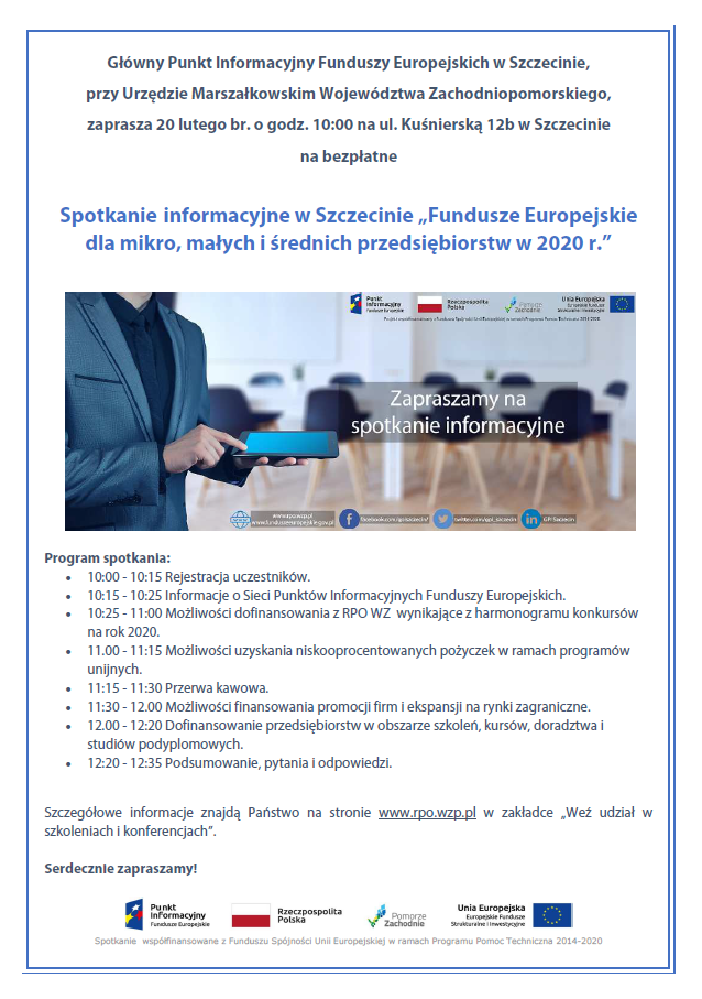 Spotkanie informacyjne "Fundusze Europejskie dla mikro, małych i średnich przedsiębiorstw w 2020 r."