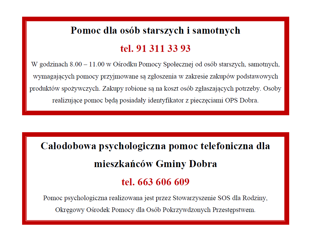 Pomoc psychologiczna oraz dla osób starszych i samotnych w Gminie Dobra