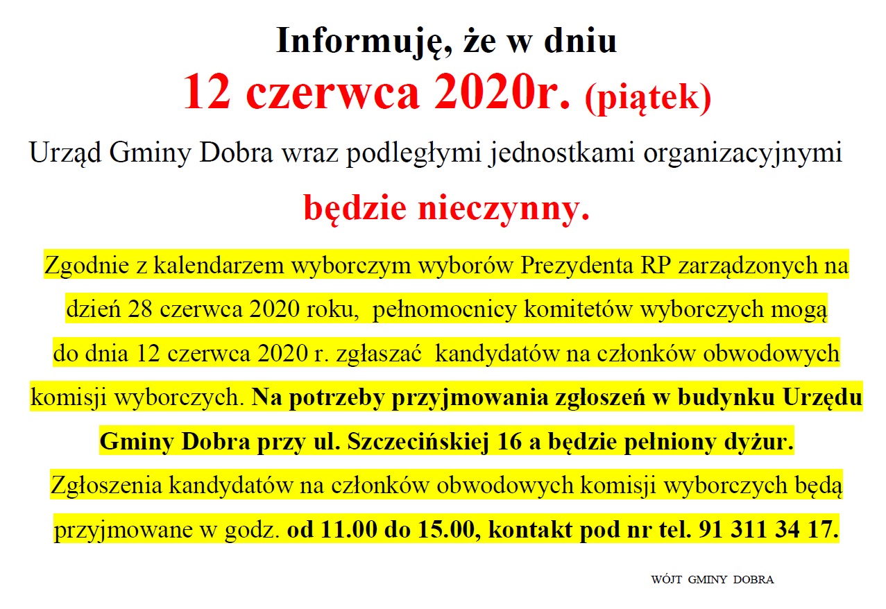 12 czerwca - Urząd nieczynny !