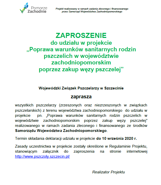 Poprawa warunków sanitarnych rodzin pszczelich w województwie zachodniopomorskim poprzez zakup węzy pszczelej