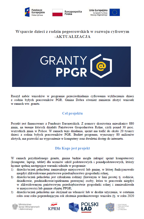 Wsparcie dzieci z rodzin pegeerowskich w rozwoju cyfrowym - AKTUALIZACJA