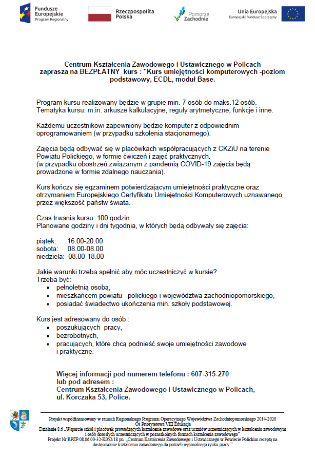 Bezpłatny kurs umiejętności komputerowych - poziom podstawowy, ECDL