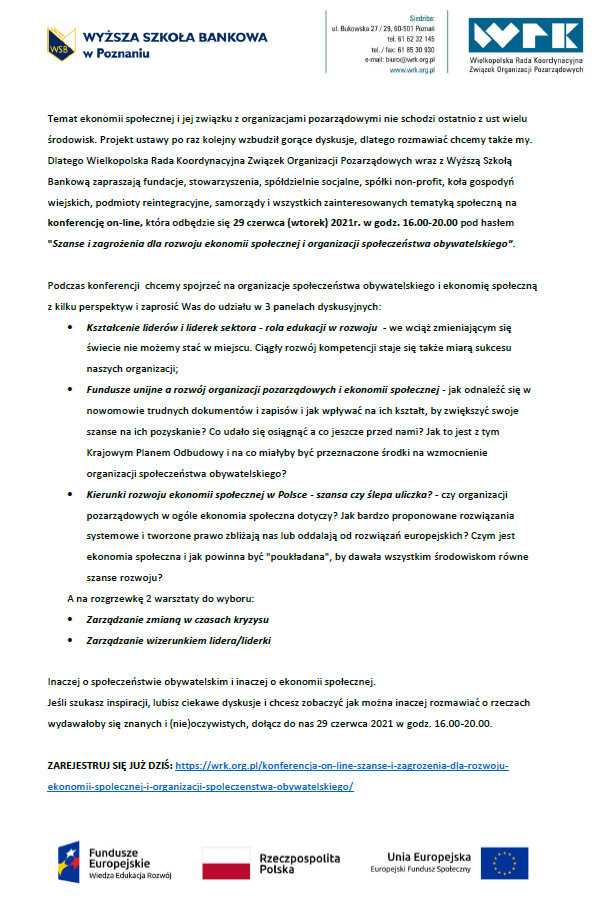 Konferencja on-line dla organizacji, administracji i osób zainteresowanych tematyką społeczną