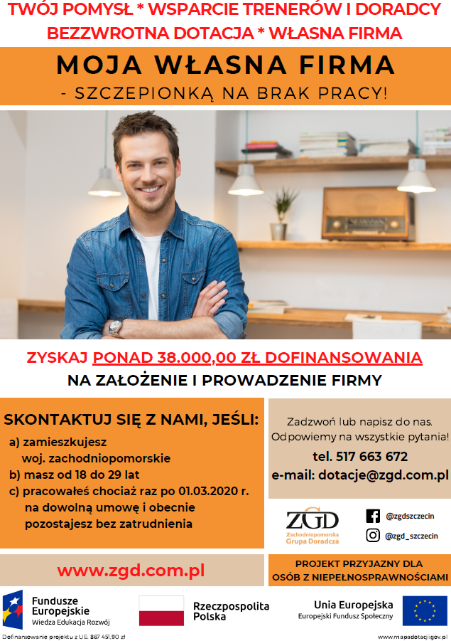 Kolejny nabór w ramach projektu: MOJA WŁASNA FIRMA – szczepionką na brak pracy!