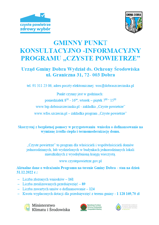 Plakat Gminnego Punktu Konsultacyjnego-Informacyjnego Programu Czyste Powietrze